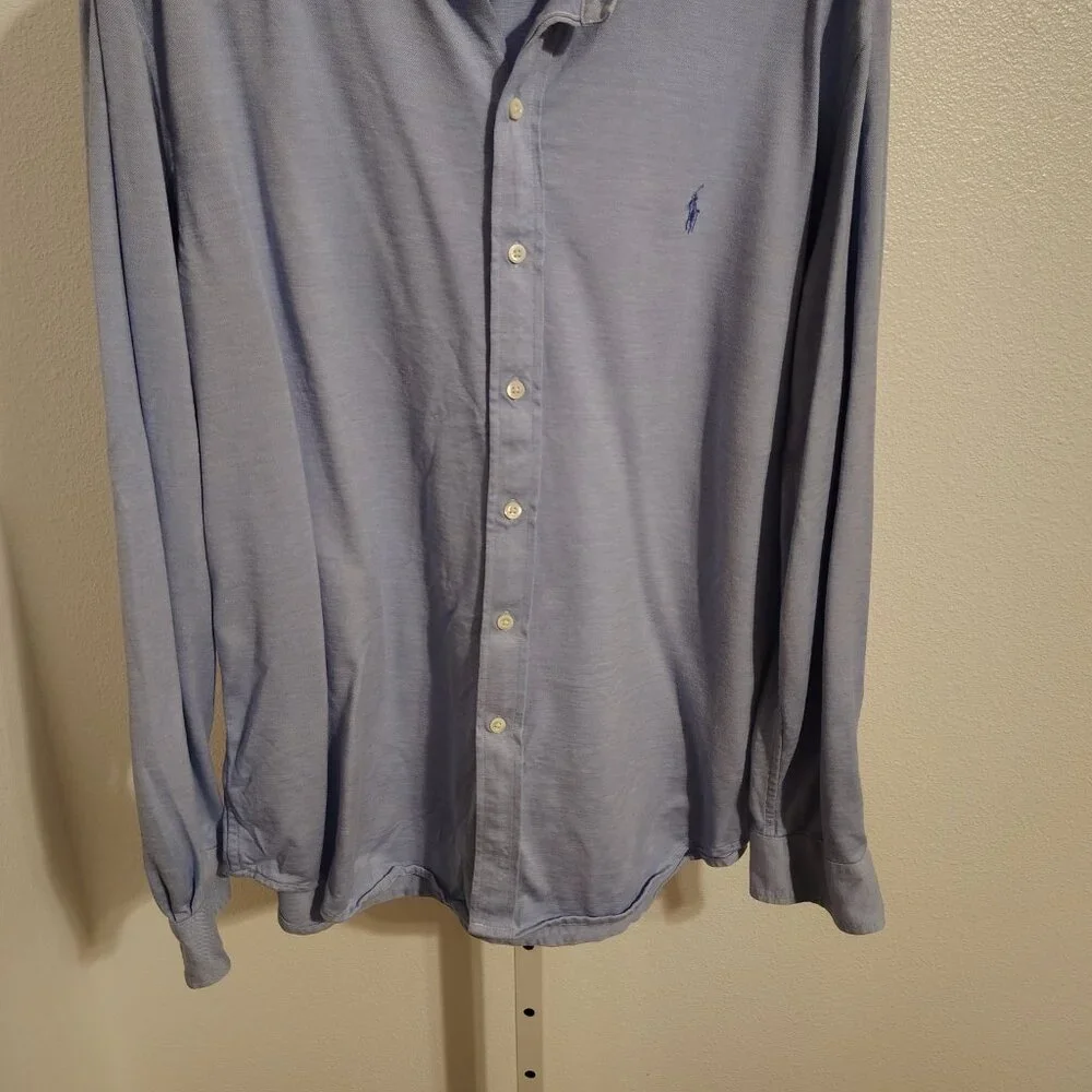 Polo Ralph Lauren Men's Knit Dress Shirt Size XXL Blue Cotton Long Sleeve Button